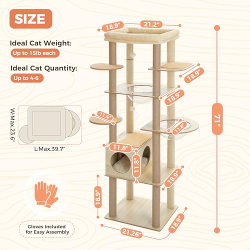 Árbol de gato de madera 71" alto para gatos grandes miniatura 2