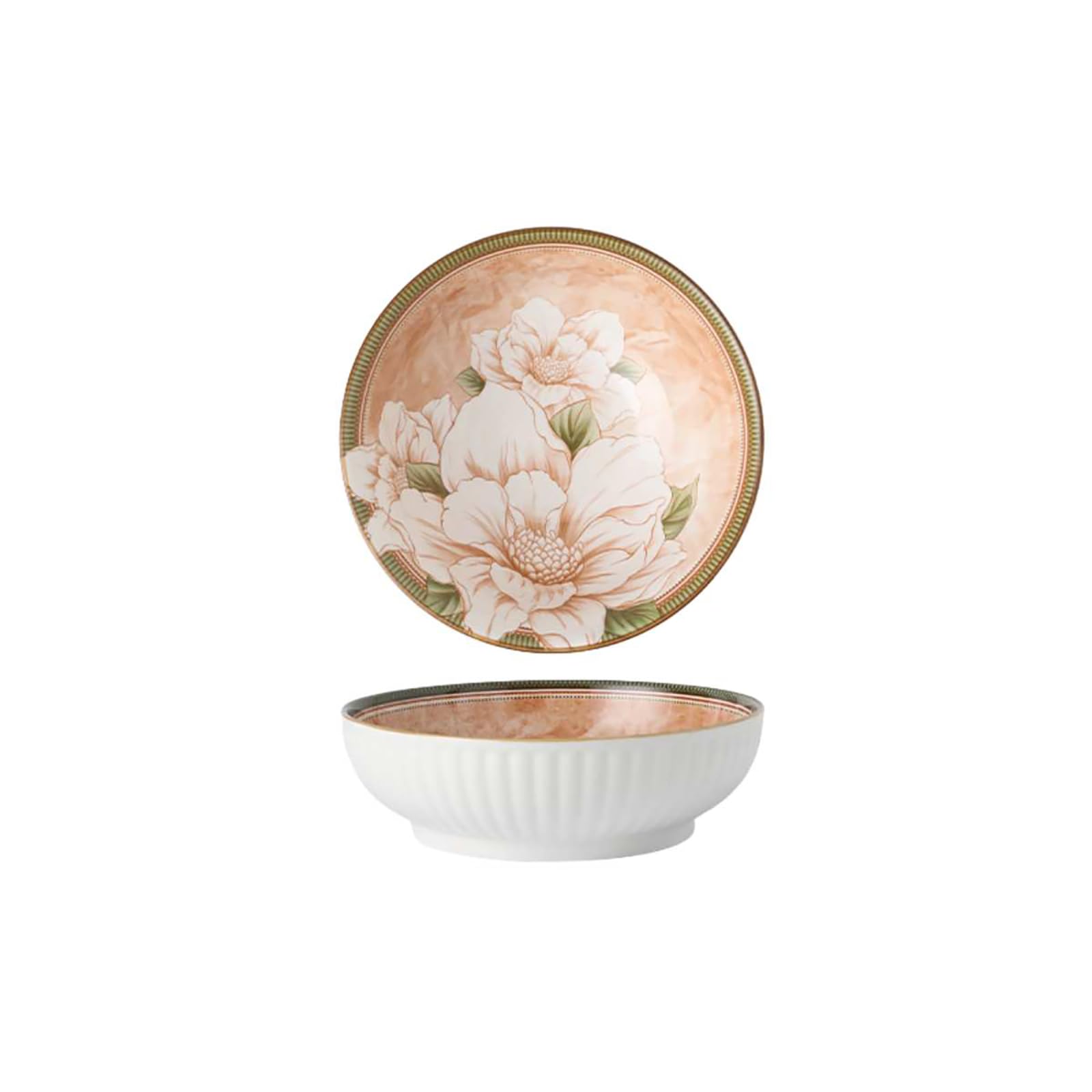 Service de vaisselle en céramique sous glaçure camélia japonais - Bol rayé camélia de 22,9 cm
