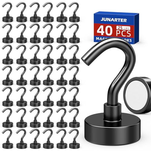 Image of Black Magnetic Hooks, 40 Pack Magnetic Hooks for Cruise Cabins | 25lbs Magnet Hooks, Strong Magnetic Hook Heavy Duty, Magnets with Hooks, Metal Magnetic Hook for Hanging, Refrigerator