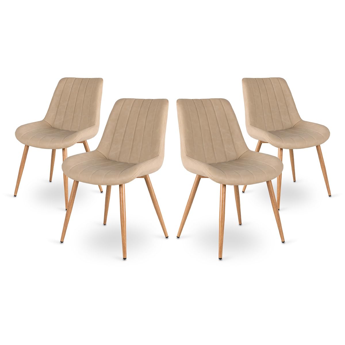 Mc Haus ENA Desert x4 - Pack de 4 sillas de Comedor, diseño nórdico y Vintage con Asiento Acolchado y Respaldo ergonómico, Color Beige Claro