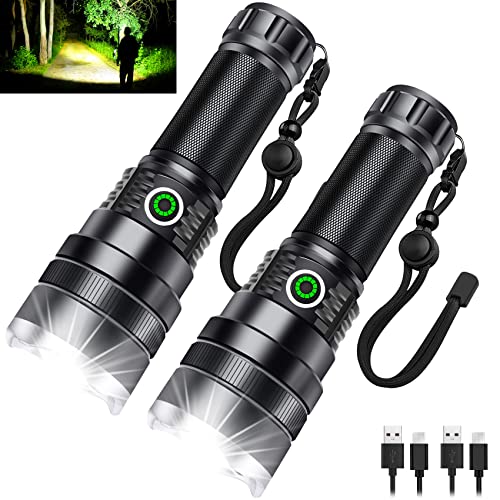 Rechargeable Flashlights,100000 Lumens Super Bright Tactical Flashlight, Zoomable, Led Flashlight With 4 Modes, Waterproof, Powerful Handheld Flashlight, For Outdoor Camping Emergencies (2 Pack) #TOP2