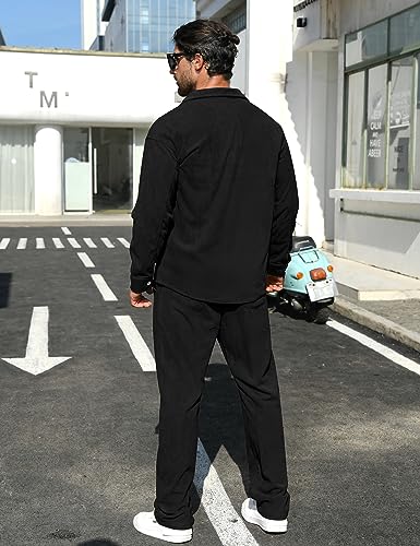 LecGee Men's 2 Piece Corduroy Shacket and Pants Outfits Long Sleeve Causal Autumn Winter Jacket Tracksuit Overshirt Set4