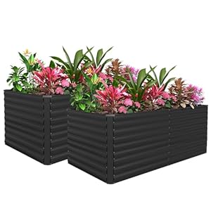 FOOWIN 2pcs 6x3x3ft Galvanized Raised Garden Bed, Planter Raised Garden Boxes Outdoor, Large Metal Raised Beds for Gardening, Garden Bed for Vegetables, Flowers, Herb, Black