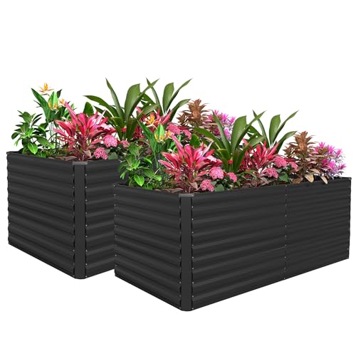 FOOWIN 2pcs 6x3x3ft Galvanized Raised Garden Bed, Planter Raised Garden Boxes Outdoor, Large Metal Raised Beds for Gardening, Garden Bed for Vegetables, Flowers, Herb, Black
