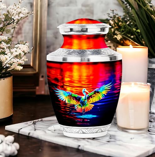 Image of Egret Urn Ashes Personalized - Burial Urn for Mom & Dad - Unique Cremation Urns for Women - Large Funeral Urn - Customized Urns for Human Ashes Adult Male - 10 Inch Large with Velvet Bag