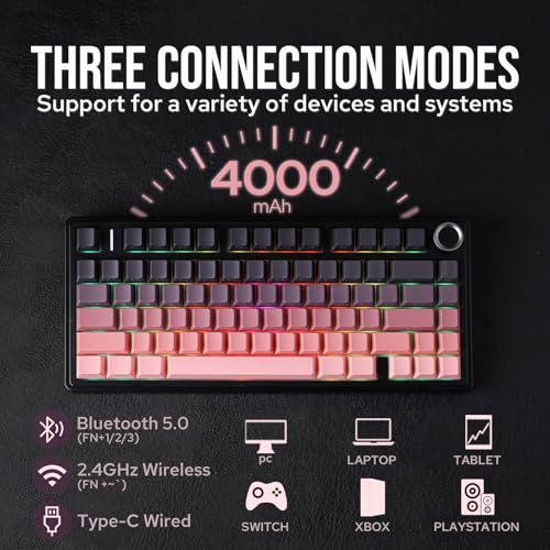 Image of EPOMAKER X Aula F75 75% Wireless Gaming Keyboard, Tri-Mode Bluetooth /2.4GHz /USB-C Mechanical Keyboard, Creamy Keyboard with 5-Layer Padding&Knob, NKRO, RGB (Black Pink Gradient)