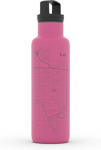 Miniatura 510 de Well Told Botella de agua aislada con mapa Chicago Illinois, grabado de acero inoxidable (21 onzas, gris muelle) botella aislada de mapa