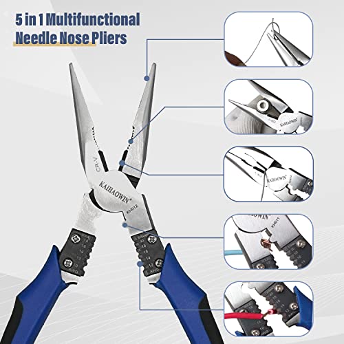 Needle Nose Pliers-KAIHAOWIN 9'' Heavy Duty Chrome-Vanadium Steel Long Pliers-Crimper Winding Pinching Function Side Cutters-Multitools Industrial Combination Wire Stripper Cutters (KH012) - Image 4