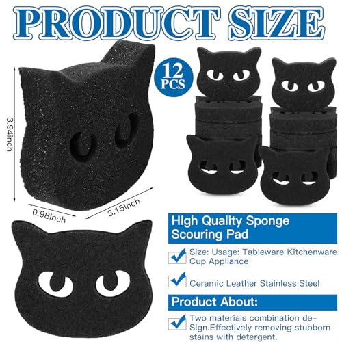 Image of Tioncy 12 Pack Black Cat Sponges Bulk Dual Sided Scrubber Sponges Dishwashing Non Scratch for Cat Kitchen Accessories Dish Scouring