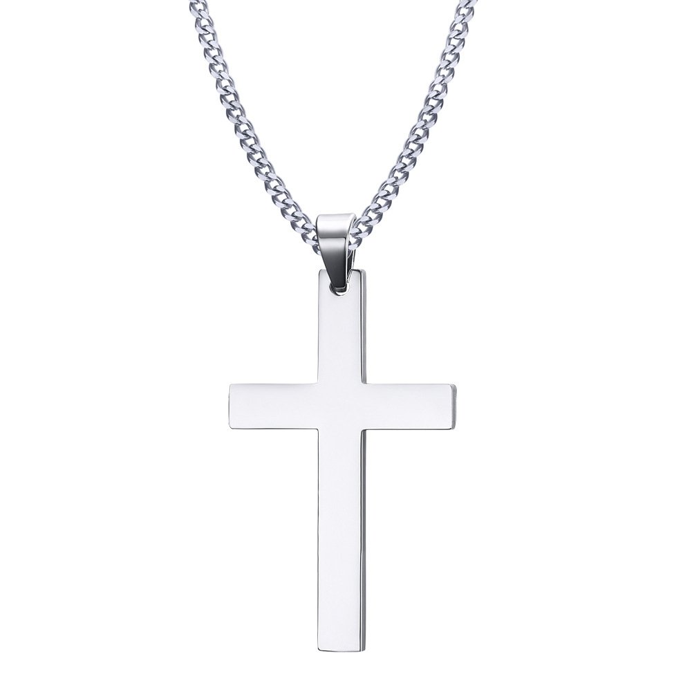 Gkmamrg Colgante de Cruz de Acero Inoxidable con Cadena de 55 cm para Hombre y Mujer, Plata (Dorado)