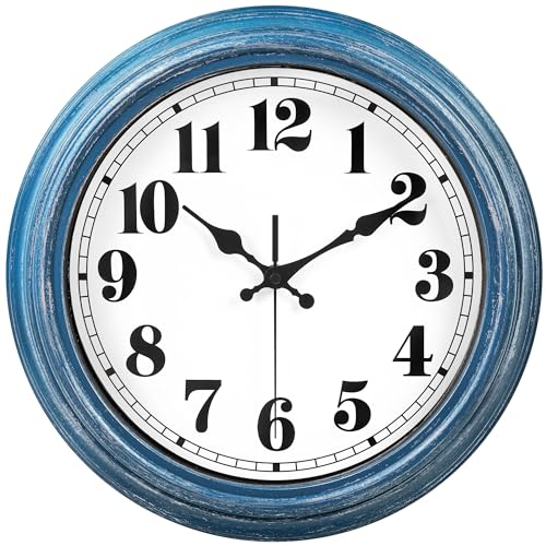 JENLYSTIME 12 Inch Retro Wall Clock Silent Non Ticking Battery Operated Movement Easy to Read Wall Clocks Decorate for Bedroom Living Room Kitchen Office(Blue)