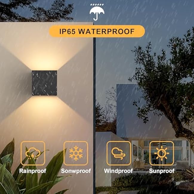 4.7inches Modern Cube Led Wall Light,20W 3000K Up Down Exterior Hardwired Wall Sconces,IP65 Waterproof Aluminum Wall Lamp with Adjustable Beam Size for Garage Garden Porch Patio(Black,2Pack)