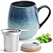 Produktbild Happy Lemuro Teetasse mit Deckel und Sieb - 550 ml - Tee Tasse Groß - Tea Cup - Teetasse Gross - Große Tasse mit Deckel - Tee Zubehör - Tea Mug - Jumbotasse (Tiefblau)