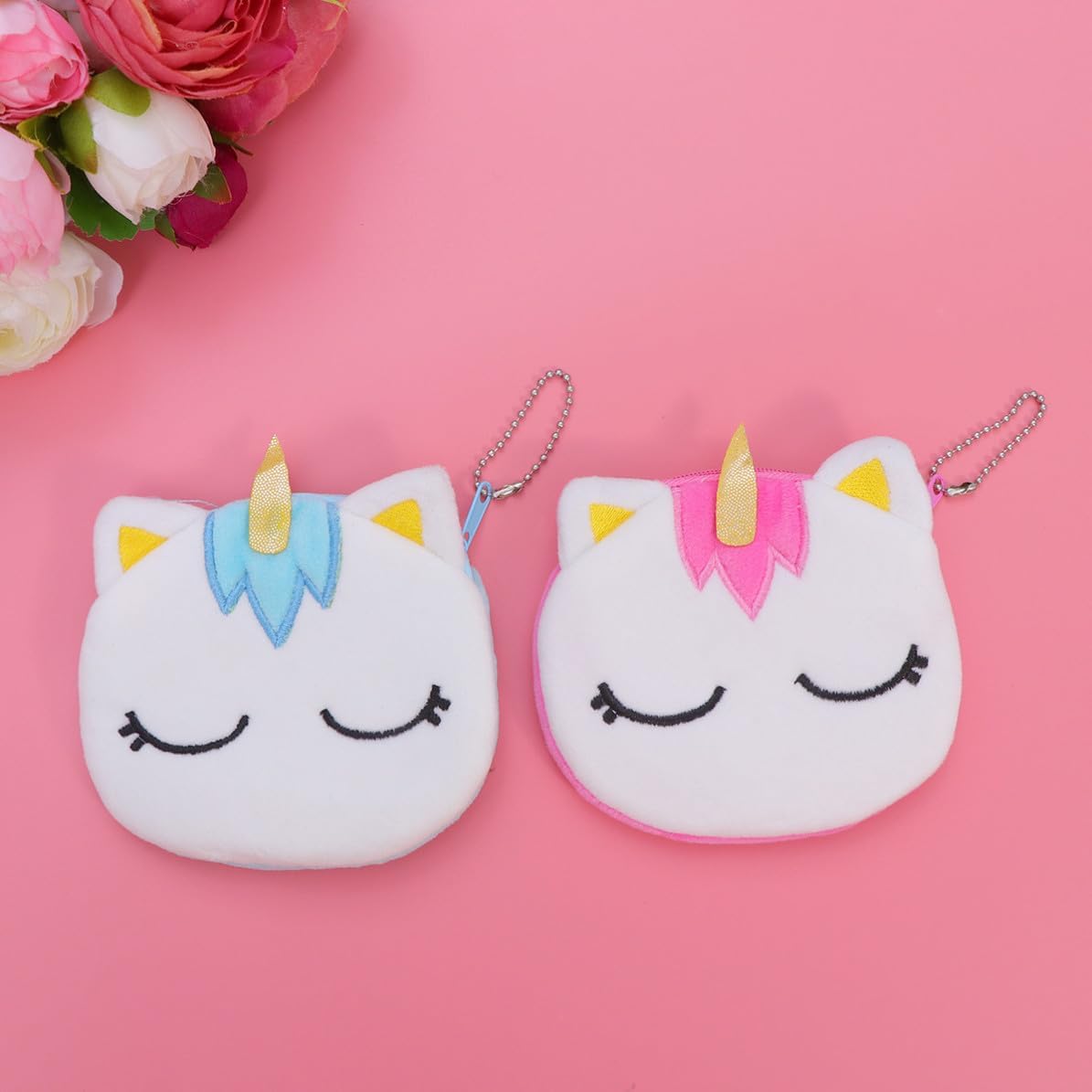 2pcs Cartoon Unicorn Plush Coin Purse with Zipper for Students