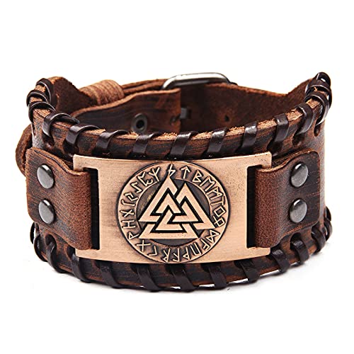 Pulsera de cuero vintage con texto 'God All-Father Odin Valknut' para cosplay y Halloween, cuero marrón, Cuero