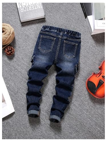 WDIRARA Toddler Boy's Cargo Denim Pants Elastic Waist Skinny Jeans with Pockets Blue2