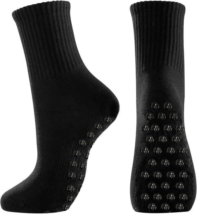 Non-Slip Athletic Grip Socks, 4 Pairs, Black and White, for Pilates and Sports (US, Alpha, Small, Black/white)