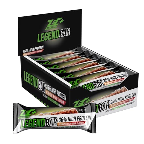 Zec+ Nutrition Legend Bar Proteinriegel – Geschmack Peanutbutter-Jelly, 12 Riegel (840 g), Eiweißriegel mit 36% Proteingehalt und Aminosäuren