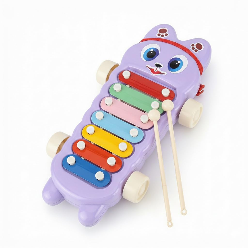 YBN Multicolor 7-Note Xylophone: Musical Instrument Toy for Kids - Battery-Free Educational Piano Music Gift with 2 Mallets and Smooth Rolling Wheels-image-20