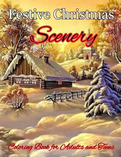 Festive Christmas Scenery Coloring Book for Adults and Teens