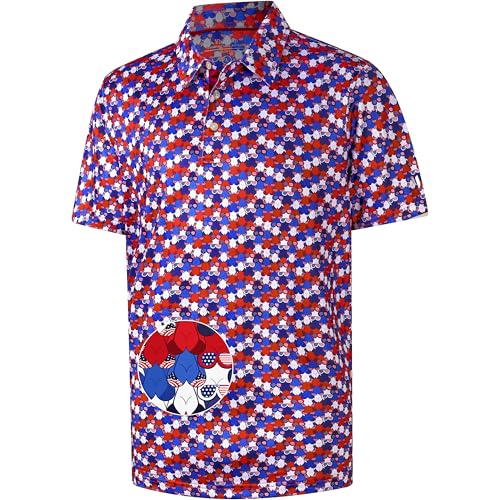 Golf Shirts for Men Dry Fit Moisture Wicking Casual Patriotic USA Bra American Flag Print Collared Mens Golf Polo Shirts for Mens Short Sleeve Golfing Polos for Men Large