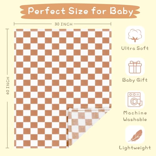 Image of Yurhap Checkered Baby Blanket Fleece Baby Blankets Neutral for Boys Girls, Super Soft Warm Lightweight Infant Toddler Newborn Receiving Blankets for Crib Stroller, 30''x40'', Khaki