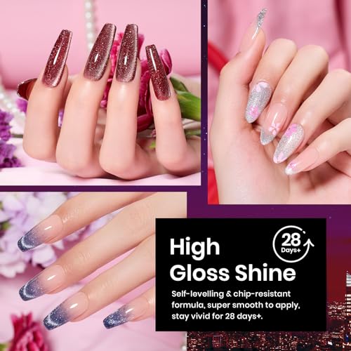 Image of Beetles Cat Eye Gel Nail Polish Set 6 Colors Glitter Red Purple Blue Nail Polish with Magnet Spring Gel Polish Soak Off U V Led Gifts for Women Girls Salon DIY Home