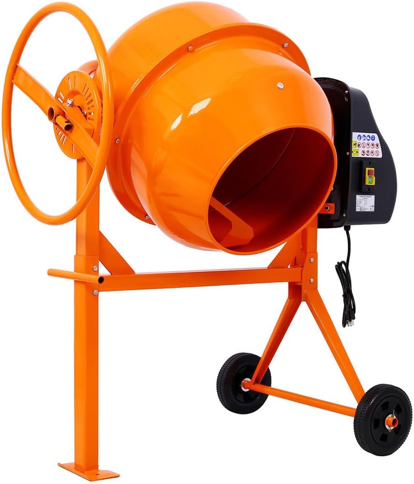 Concrete Mixer Machine, 5 Cu. Ft Electric Heavy Duty Portable Industrial Cement Mixing Machine with Wheel & Stand Cart-Mounted Unit for Stucco, Mortar, Seeds