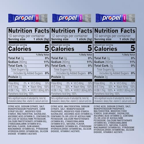 Image of Propel Electrolyte Powder Drink Mix, 3 Flavor Variety Pack, (32 Servings), Zero Sugar, Enhanced Water Beverage, Gatorade Electrolytes, Vitamins, No Added Colors, No Artificial Flavors, Hydration