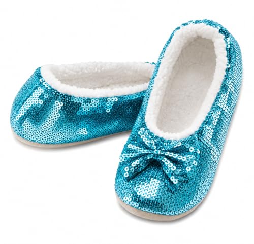 Image of Snoozies Ballerina Bling Metallic Shine Slippers | Sequin House Shoes for Women | Slipper Socks with Grippers | Cute Indoor Footwear