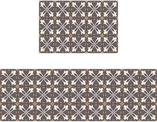 PQCXXA kitchen rug sets 2 pieces kitchen mats and rugs, Anti Fatigue Kitchen Mat Set PVC Comfort Kitchen Floor Mat Absorbent For Office Home Indoor Outdoor (Ethnic style B, 40x120cm+40x60cm)