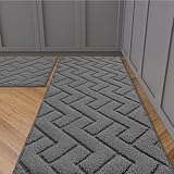 hicorfe Kitchen Rugs and Mats Sets,2 Pieces Super Absorbent Polypropylene Non-Slip Rug,Soft Comfort Floor Mat,Machine Washable for Kitchen,Hallway,Office,Sink,Laundry(20' x 32'+20' x 59',Grey)