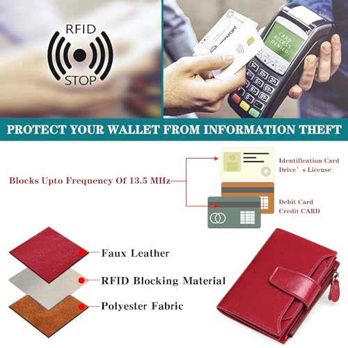 Image of FALAN MULE Small Wallet for Women Leather Bifold Compact RFID Blocking Small Womens Wallet Purse