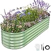 Galvanized Raised Garden Bed Outdoor- Raised Beds for Gardening| Metal Planter Box, Steel Raised Garden Bed Kit with Safety Edging and Gloves for Vegetables, Flower, Herbs (6x2x1.4FT, Green)