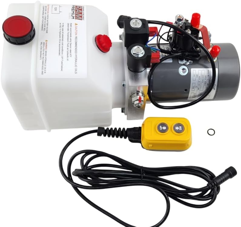 Double Acting Hydraulic Pump for Dump Trailers/Tilt-Decks 3200 psi 12VDC 4 Quart Reservoir, Gray