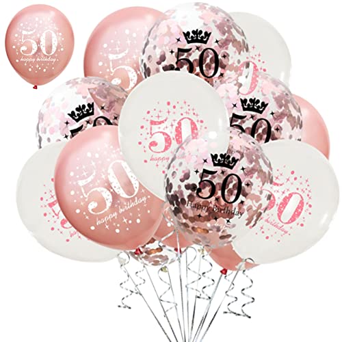 GoldRock Globos para 50 cumpleaños, 15 unidades, 50 cumpleaños, decoración para fiestas, 50 años, 50 cumpleaños, diseño de mujer y hombre Cover