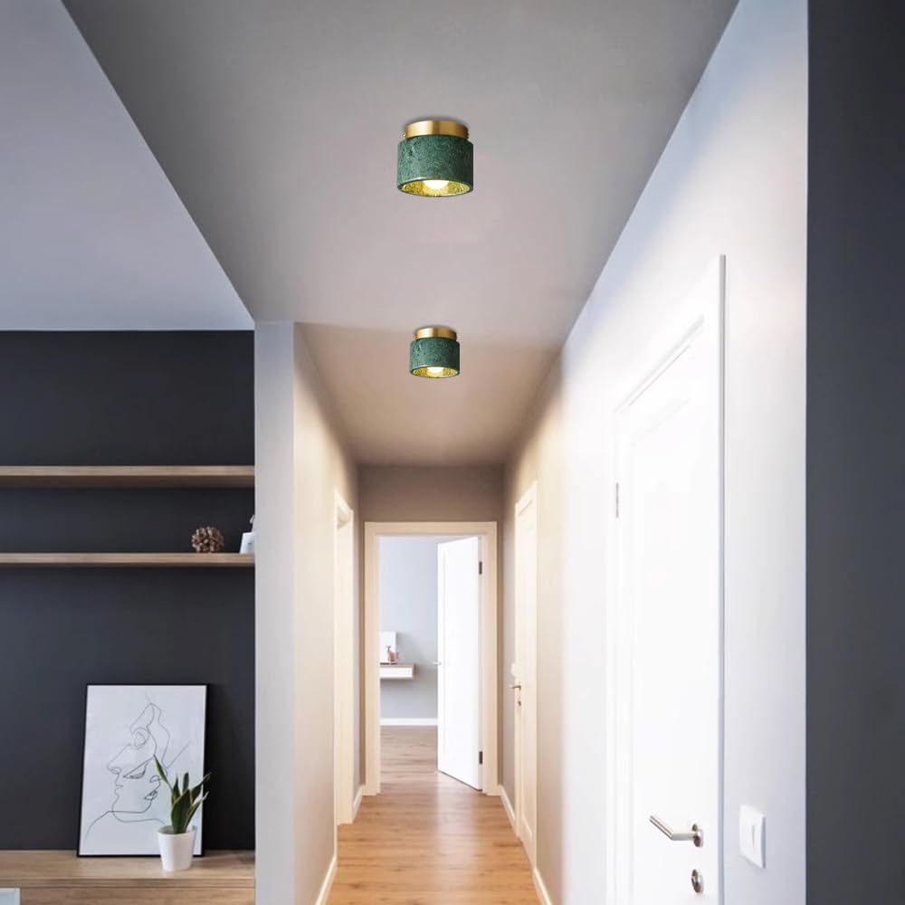 Plafonnier Cylindrique En Marbre Nordique, Applique Murale Pour Entrée, Luminaire de Couloir, Plafonnier En Laiton Pour Porche, Mini-Plafonnier Avec Abat-Jour En Marbre/Vert