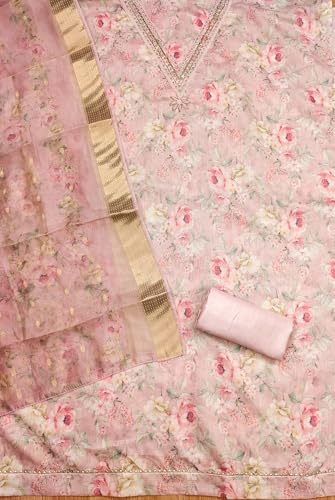 Image of Pandadi Saree Women's Organza with Handwork Embellishments Unstitched Salwar Suit Dress Material