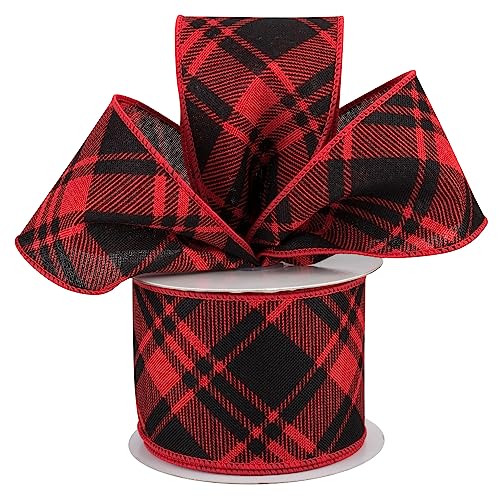 Image of Winter Plaid Wired Ribbon - 2 1 /2 inch x 10 Yards, Red & Black Checks, Valentine's Day, Wreath, Farmhouse Decor, Garland, Gifts, Wrapping, Wreath, Bows, Fundraiser, Classroom, Office, Christmas