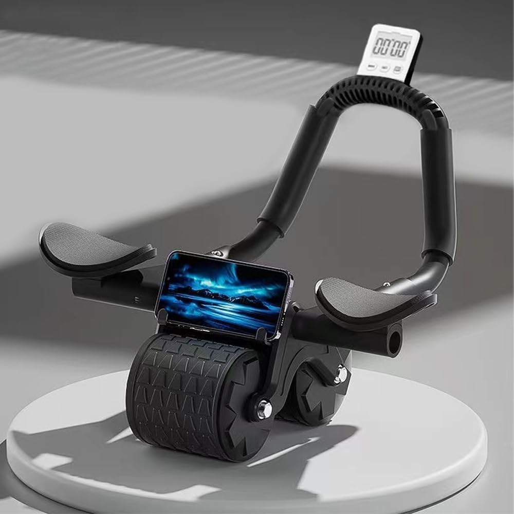 Bersauji 2025 New Ab Roller Wheel with Knee Mat &Timer, Automatic Rebound Abdominal Wheel, Ab Abdominal Exercise Roller with Elbow Support, Abs Workout Equipment Ab Exercise Roller for Women Men