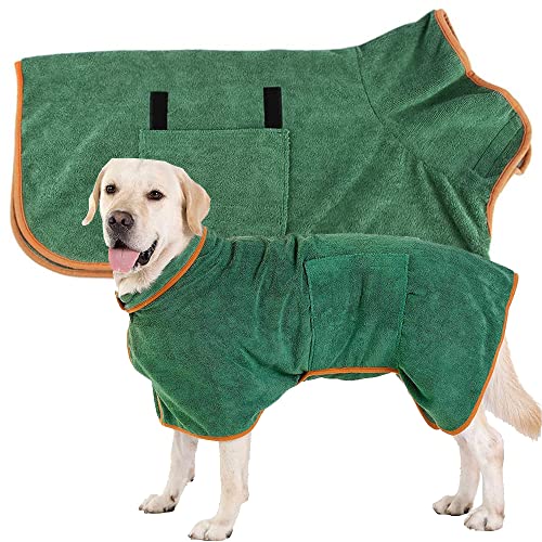 Norhogo Dog Bathrobe Towel Microfibre Towels Super Drying Coat Towel Green Robe Pet Towelling Robe