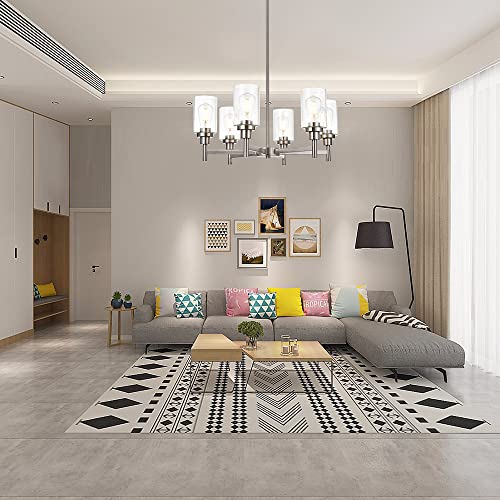 Vinluz 6 Light Contemporary Chandelier Brushed Nickel Modern Pendant Lighting Cylinder Clear Glass Shaded Classic Ceiling Light Fixtures For Living Room Dining Room Kitchen #TOP4