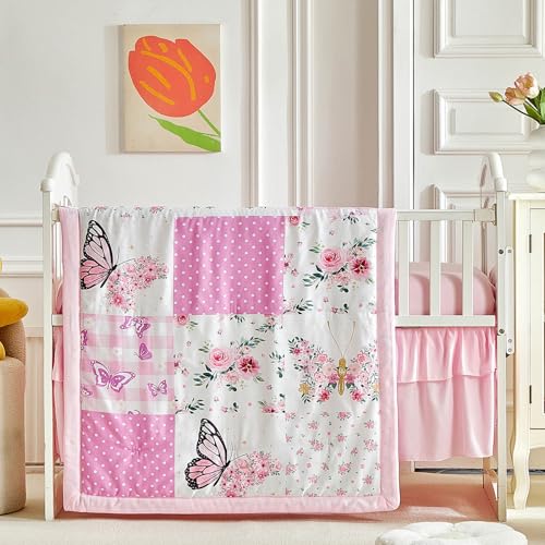 Patchwork Crib Bedding Set Butterfly Plaid Floral