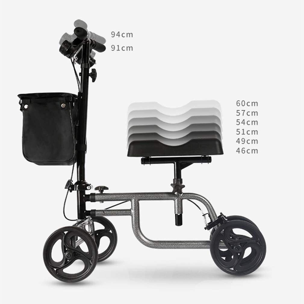 Andador para Ancianos Rollator Ayudas For Caminar De Rodilla 4 Ruedas Plegables, Caminante De Rodilla De Rodilla Con Sistema De Doble Freno, Altura De Transmisión Médica De Transmisión Al Aire Libre U