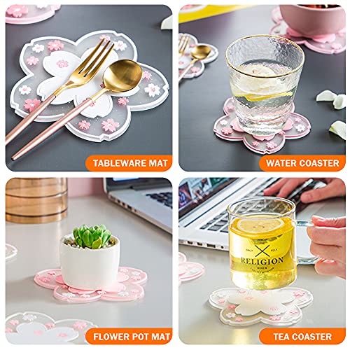 Finphoon Cherry Blossom Cup Coaster,4 PCS Non-Slip Insulation Sakura Coaster, for Coffee Cup Beer Mug Tableware