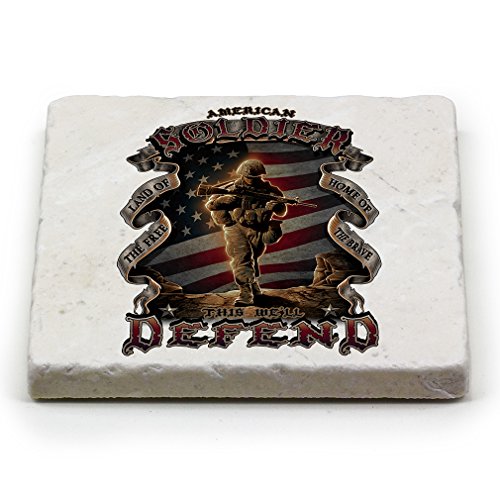 Natural Stone Coasters – US Army Gifts for Men or Women – Armed Forces Beverage Beer Coasters – American Soldier Box Set Set of 4