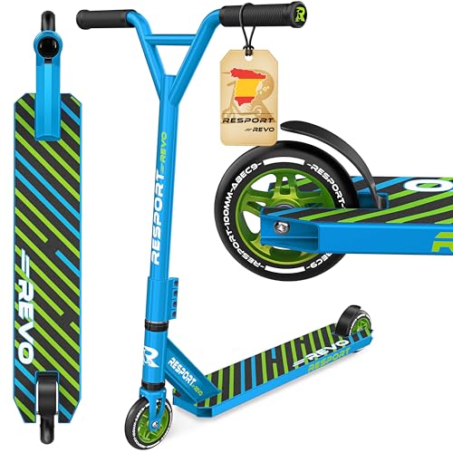 RE:SPORT Patinete de acrobacias Revo para niños y adultos con soporte, patinete profesional de 100 mm, ruedas de poliuretano y barra en Y, patinete de acrobacias, patinete ABEC 9, rodamientos de bolas