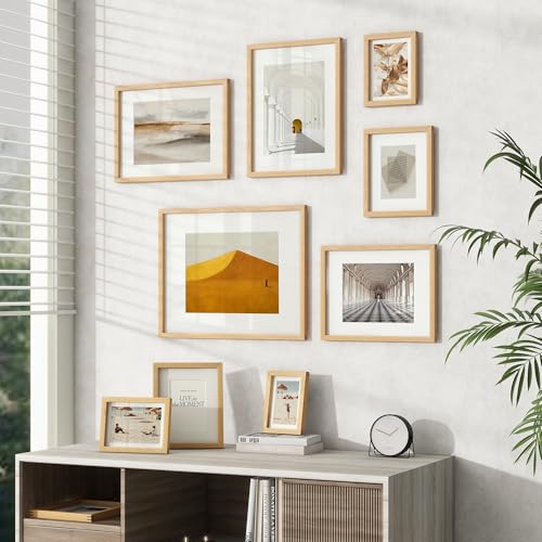 Image of 11x14 Picture Frame Set of 3, USA-Sourced Natural Oak Wood Photo Collage Frame with HD Tempered Glass, Modern Simple 11 x 14 Wooden Frame Matted to 8x10, Vertical & Horizontal Wall Hanging Display