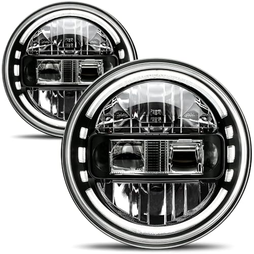AUDEXEN 7 Inch LED Headlights for Jeep Wrangler JK JKU TJ LJ 1997–2018, 1200% Brighter Round Halo Headlamp, Hi/Lo Beam, Plug & Play Replacement for H6024, DOT Approved, Black