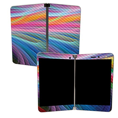 Image of MIGHTY SKINS MightySkins Carbon Fiber Skin for Microsoft Surface Duo - Rainbow Waves | Protective, Durable Textured Carbon Fiber Finish | Easy to Apply | Made in The USA